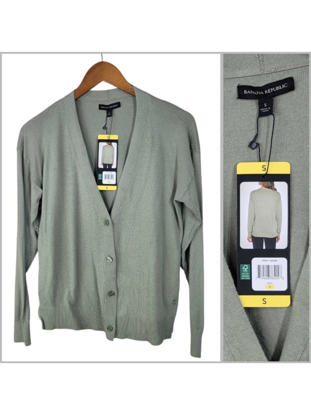 NEW Banana Republic Cardigan Sweater Size Small Green Cotton V Neck Button Up